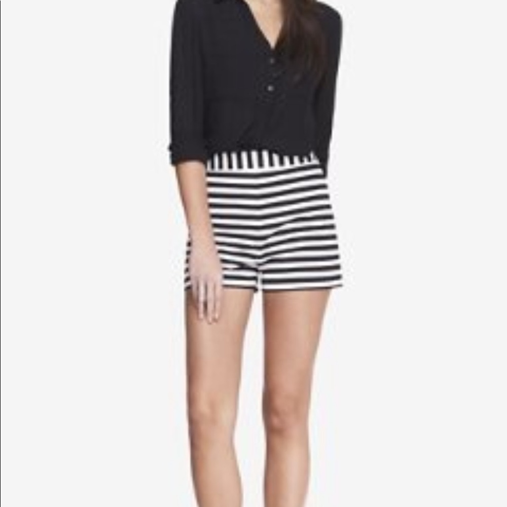 Express Black and White Striped Women Shorts